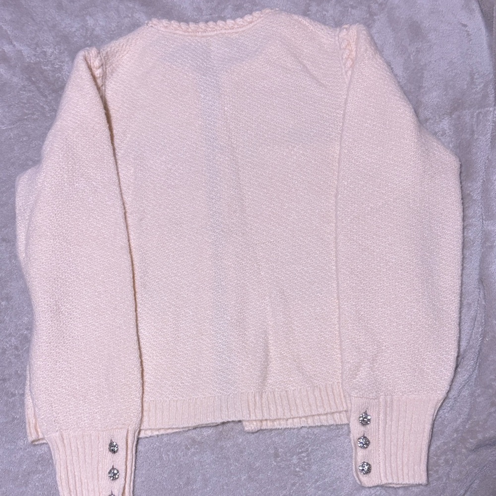 J. Crew..Cream Knit Cardigan W Rhinestone Button Accents on Cuffs & Collar - Picture 11 of 11